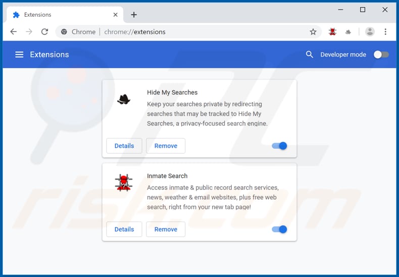 Removing search.inmatesearchtab.com related Google Chrome extensions
