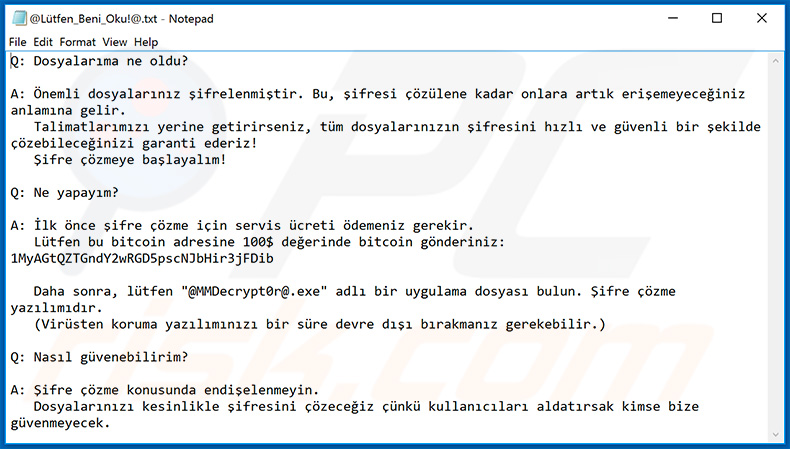 KesLan ransomware updated variant Turkish note