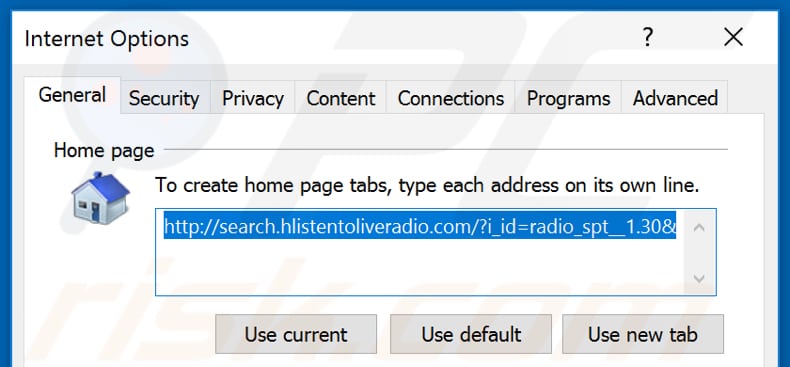 Removing search.hlistentoliveradio.com from Internet Explorer homepage