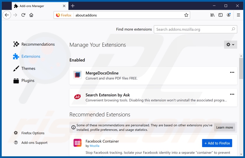 Removing hp.myway.com related Mozilla Firefox extensions