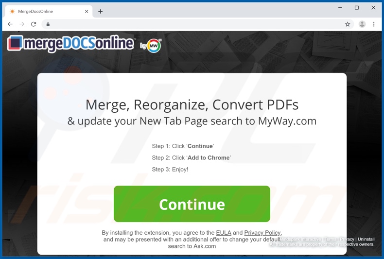Website used to promote MergeDocsOnline browser hijacker