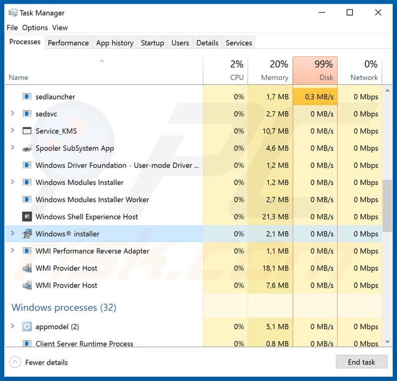 Mispadu malicious process named Windows installer 