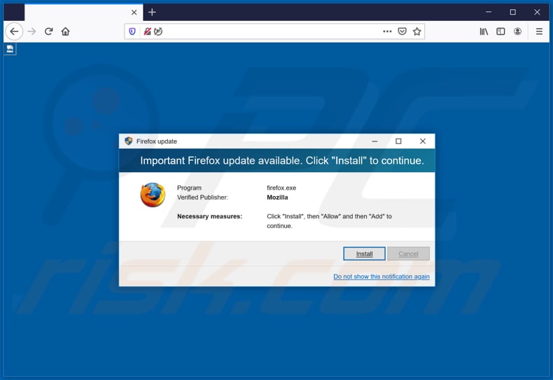 Decpetive website offers to update Firefox with a fake updater