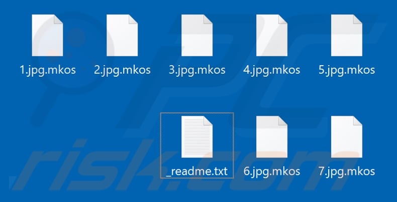 Files encrypted by Mkos ransomware (.mkos extension)