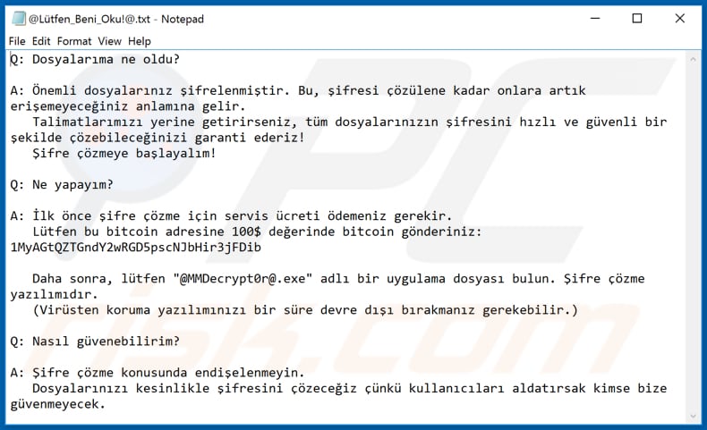 MMDecrypt ransomware text file (@Lütfen_Beni_Oku!@.txt)