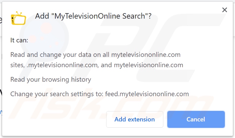 MyTelevisionOnline Search browser hijacker asking for permissions