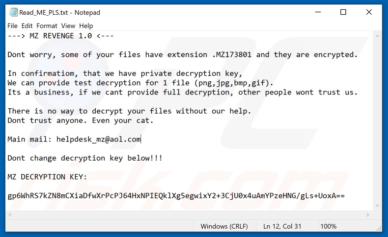 MZRevenge decrypt instructions (Read_ME_PLS.txt)