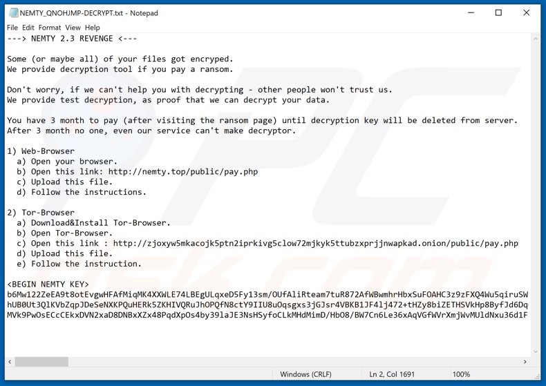 NEMTY 2.3 REVENGE decrypt instructions (NEMTY_QNOHJMP-DECRYPT.txt)