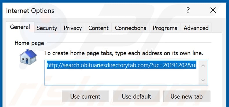 Removing search.obituariesdirectorytab.com from Internet Explorer homepage