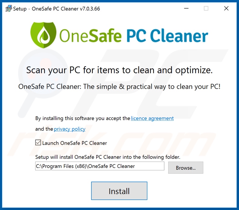 OneSafe PC Cleaner installation setup