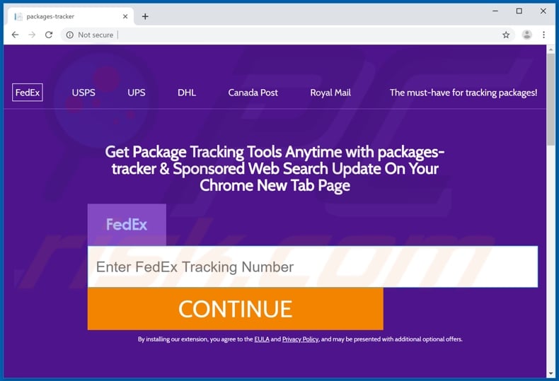 Website used to promote Packages Tracker browser hijacker