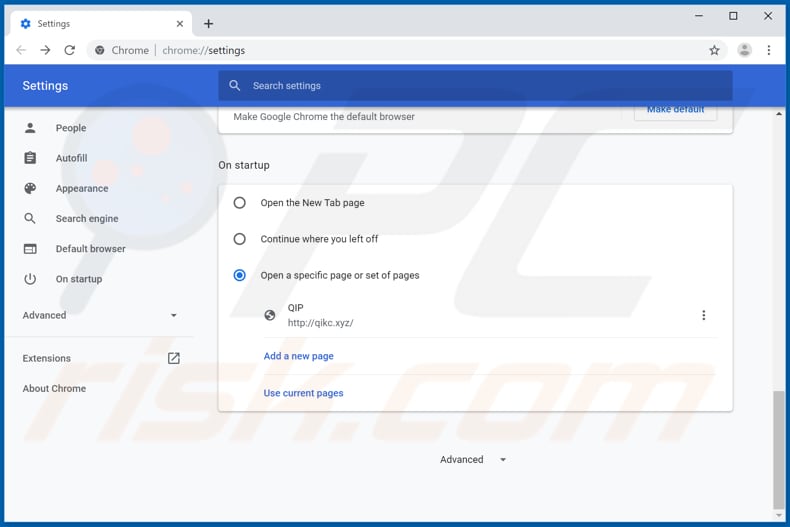Removing qikc.xyz from Google Chrome homepage