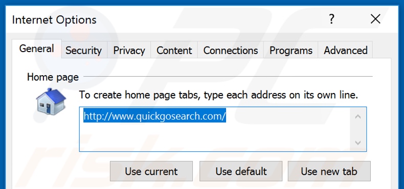 Removing quickgosearch.com from Internet Explorer homepage