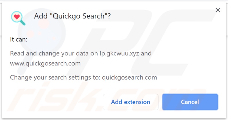 Quickgo Search browser hijacker asking for permissions