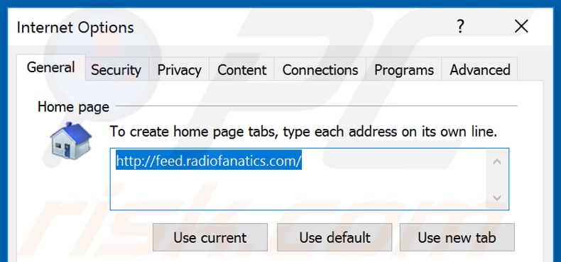 Removing feed.radiofanatics.com from Internet Explorer homepage