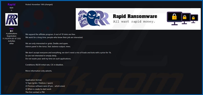 Rapid ransomware promoted as RaaS