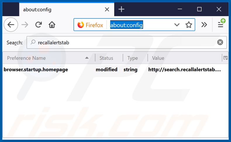 Removing search.recallalertstab.com from Mozilla Firefox default search engine