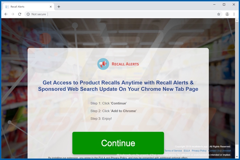 Website used to promote Recall Alerts browser hijacker