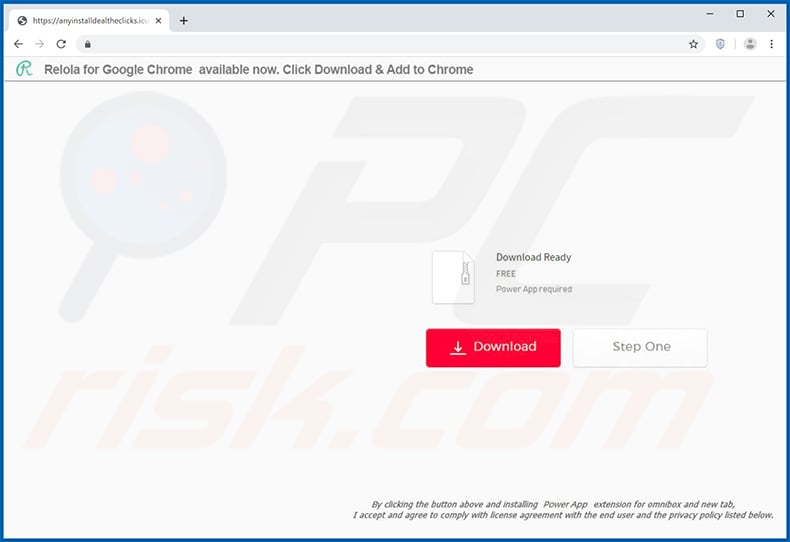 Relola browser hijacker promoting website