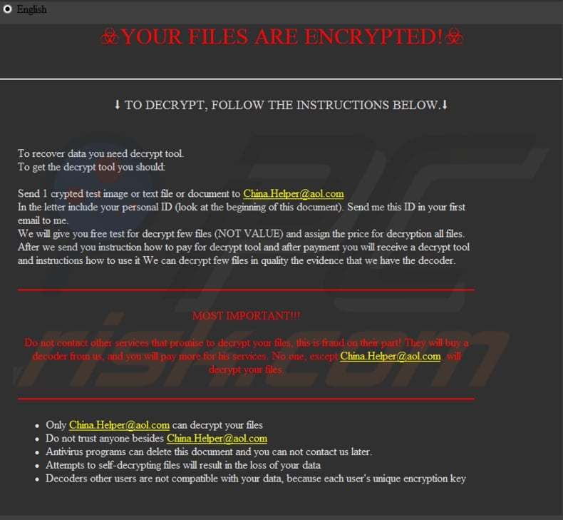 Rooster865qqZ decrypt instructions (HOW TO BACK YOUR FILES.exe)