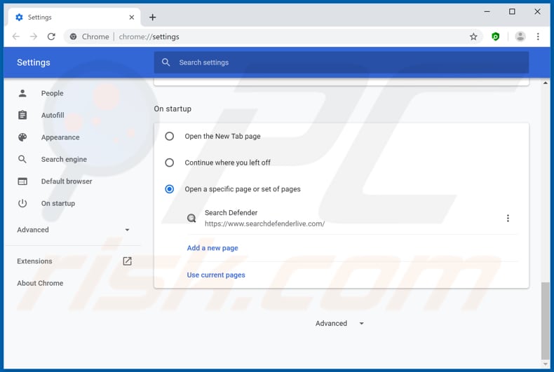 Removing searchdefenderlive.com from Google Chrome homepage