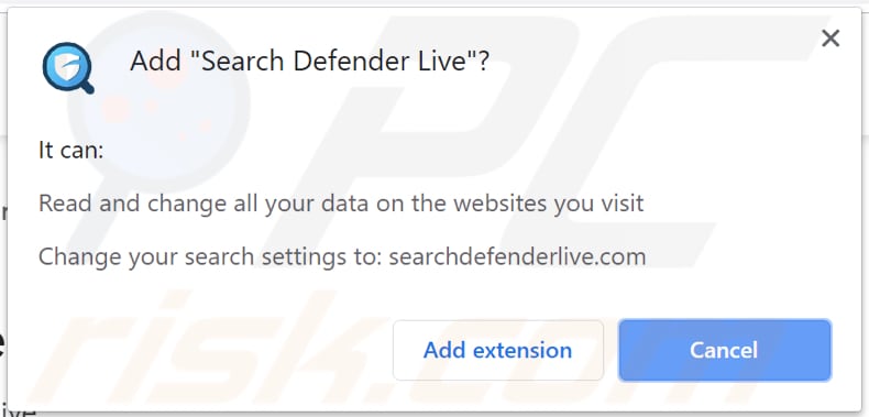 Search Defender Live wants to access data on Google Chrome