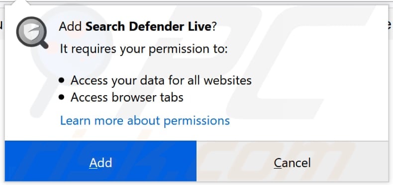 Search Defender Live wants to access data on Mozilla Firefox