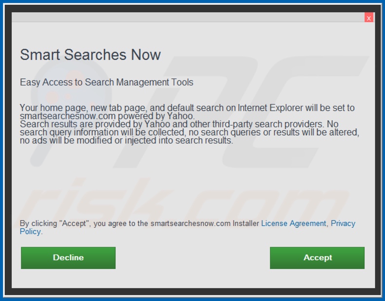 Official Smart Searches Now browser hijacker installation setup