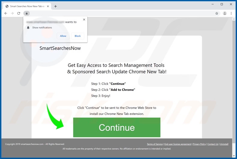 Website used to promote Smart Searches Now browser hijacker