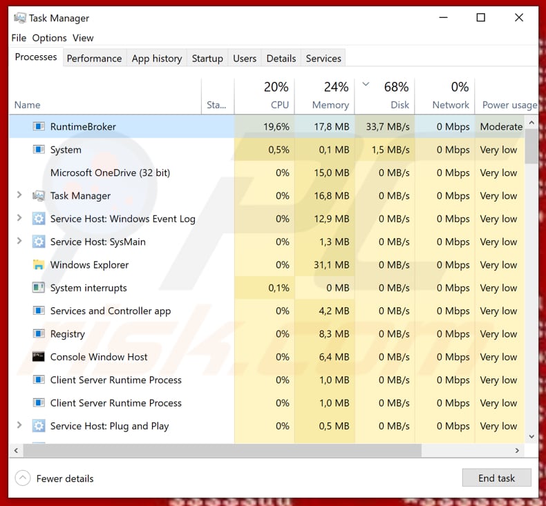 Snc ransomware runs as RuntimeBroker in Task Manager