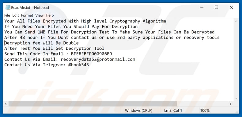 Snc ransomware text file (ReadMe.txt)