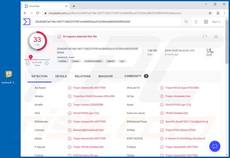 Socelars trojan virus total detections