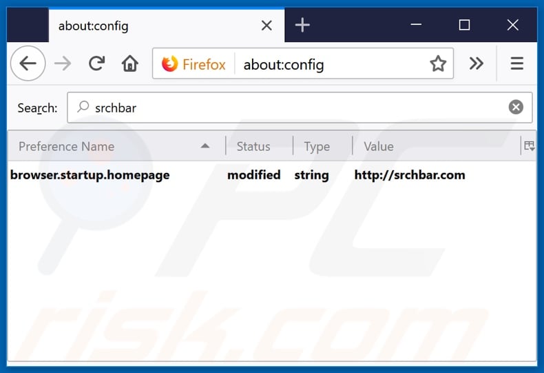 Removing srchbar.com from Mozilla Firefox default search engine