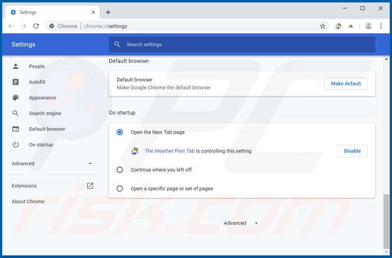 Removing search.stheweatherpilot.com from Google Chrome homepage
