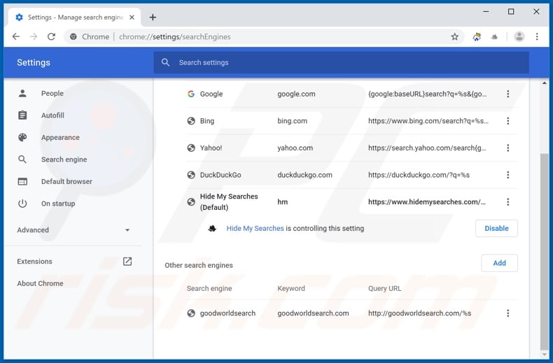 Removing search.stheweatherpilot.com from Google Chrome default search engine