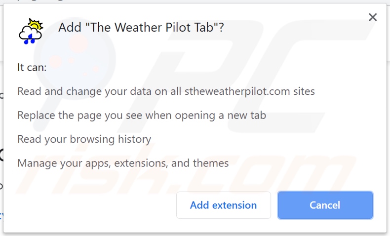 The Weather Pilot Tab asking for permissions