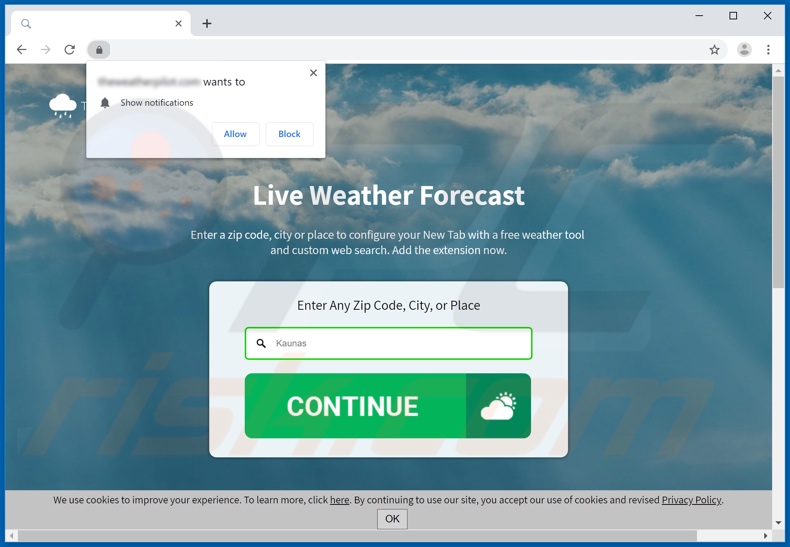 Website used to promote The Weather Pilot Tab browser hijacker