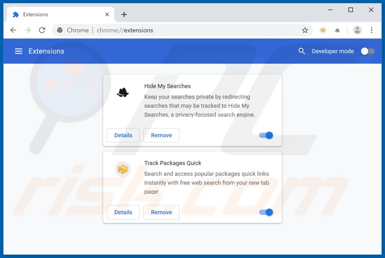 Removing search.trackpackagesquicktab.com related Google Chrome extensions
