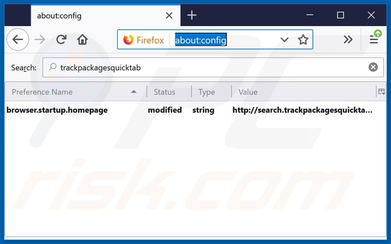 Removing search.trackpackagesquicktab.com from Mozilla Firefox default search engine