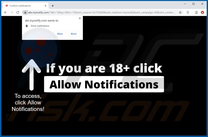 trynotify[.]com pop-up redirects