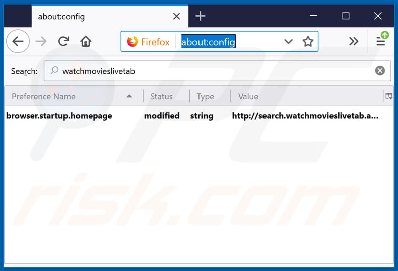 Removing search.watchmovieslivetab.com from Mozilla Firefox default search engine