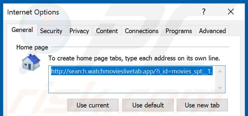 Removing search.watchmovieslivetab.com from Internet Explorer homepage