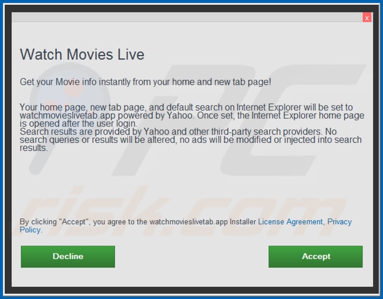 Official Watch Movies Live browser hijacker installation setup