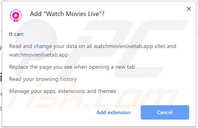 Watch Movies Live asks for a permission to read and change various data