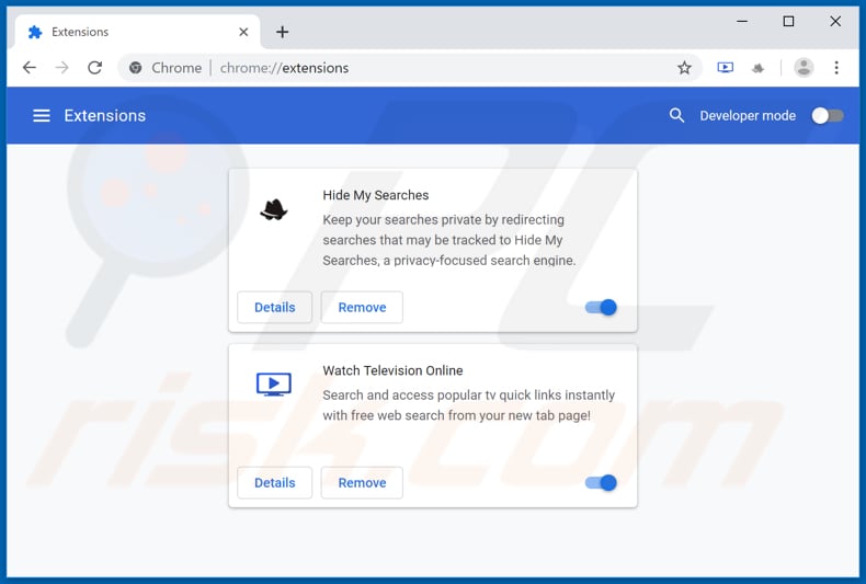 Removing search.watchtelevisiononlinetab.com related Google Chrome extensions
