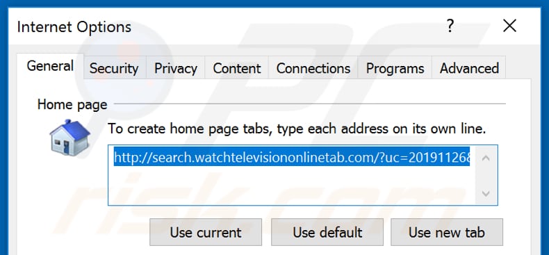 Removing search.watchtelevisiononlinetab.com from Internet Explorer homepage