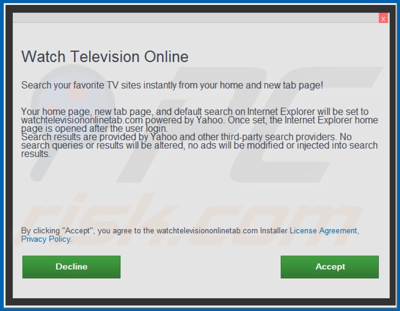 Official Watch Television Online browser hijacker installation setup