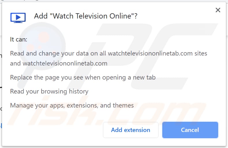 Watch Television Online browser hijacker aks for a permission change settings