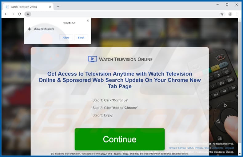 Website used to promote Watch Television Online browser hijacker