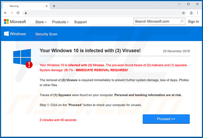 Your Windows 10 Is Infected With 3 Viruses updated variant (initial page)